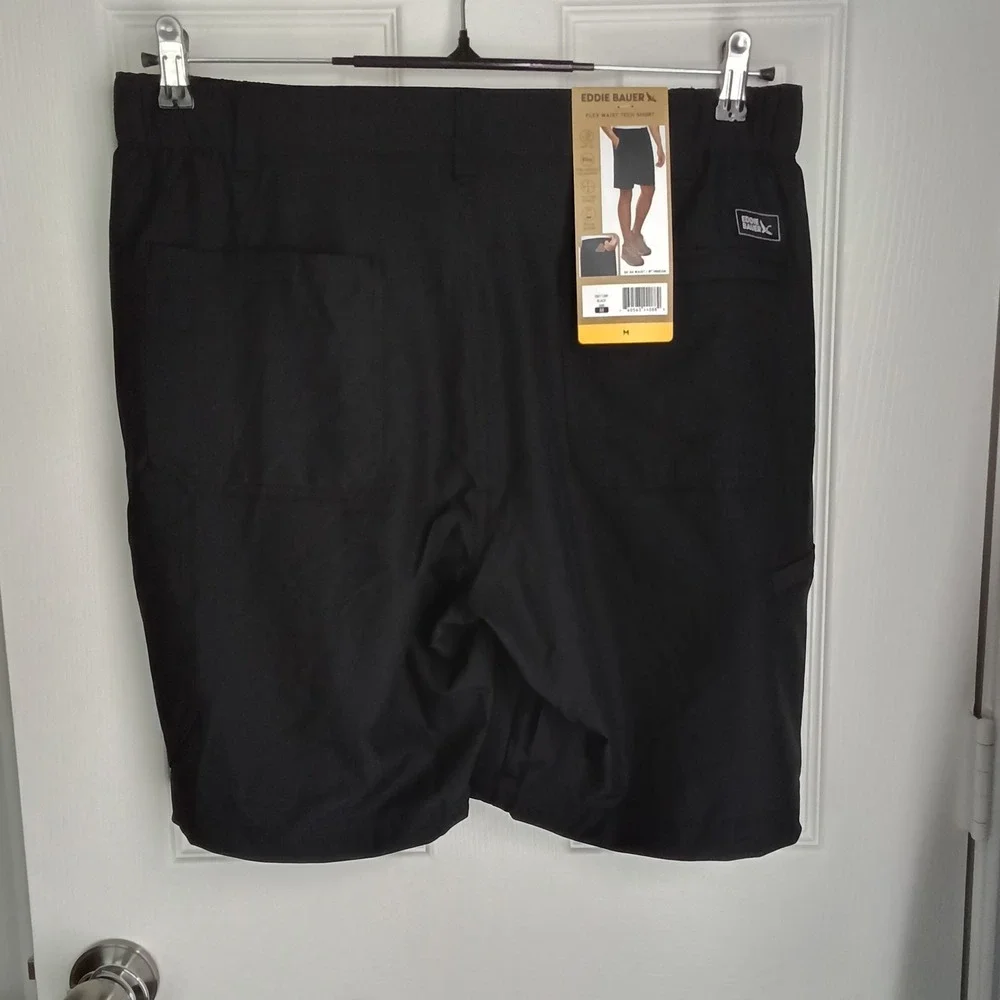 Eddie Bauer Tech Shorts Mens M Black EB011289 Flex Waist 9 Inch Inseam Stretch